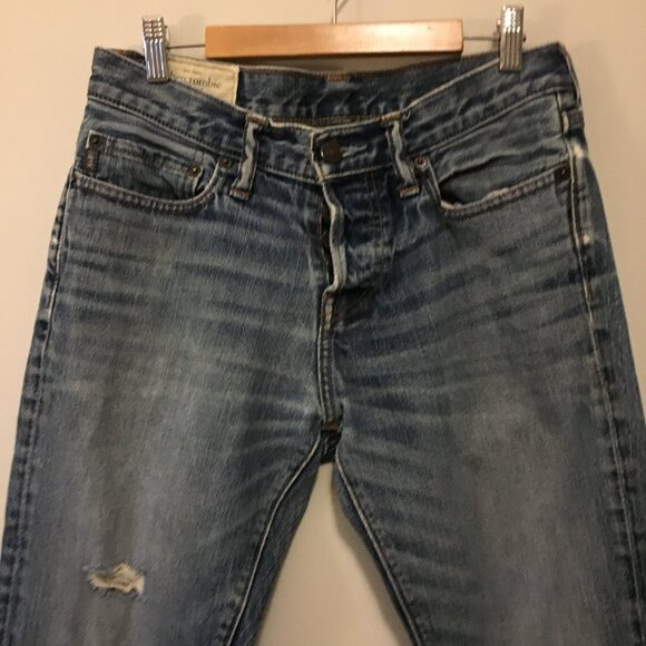 Abercrombie & Fitch Slim & Straight Blue Distressed Denim Jeans - Picture 3 of 16